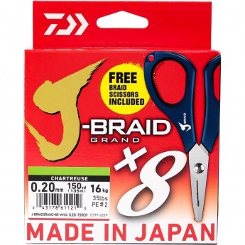 Шнур DAIWA J-Braid X8E-W/SC 0,20мм 135м chartreuse + ножницы Шнур DAIWA J-Braid X8E-W/SC 0,20мм 135м chartreuse + ножницы